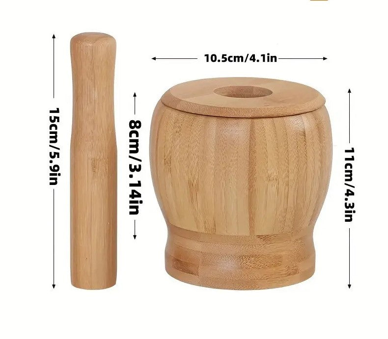 Organic Bamboo Garlic Mortar and Pestle Set