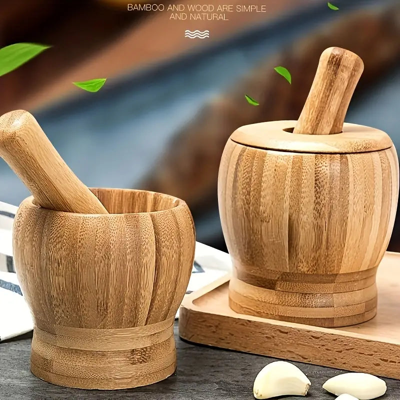 Organic Bamboo Garlic Mortar and Pestle Set