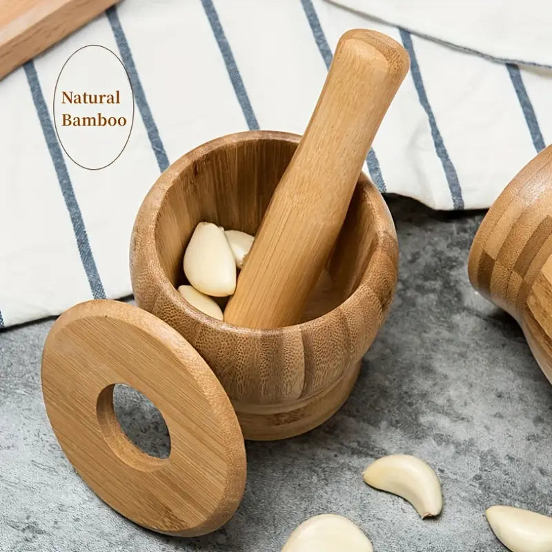 Organic Bamboo Garlic Mortar and Pestle Set