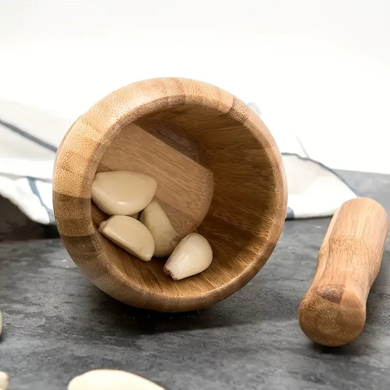 Organic Bamboo Garlic Mortar and Pestle Set