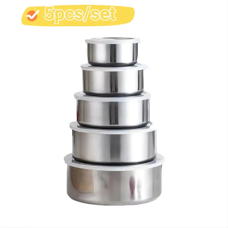 5pcs Stainless Steel Fresh-Keeping Bowls with Lids