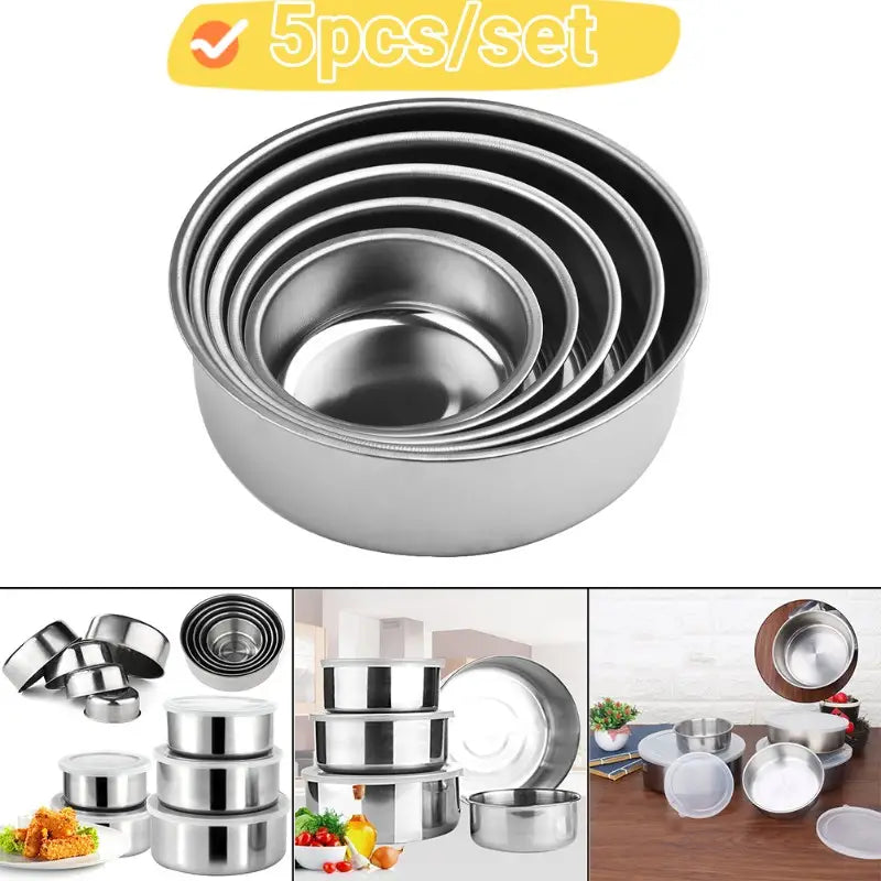 5pcs Stainless Steel Fresh-Keeping Bowls with Lids